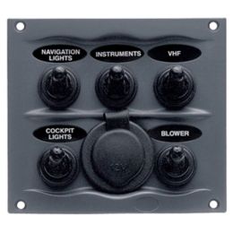 Marinco Waterproof Panel - 5 Switches - Grey